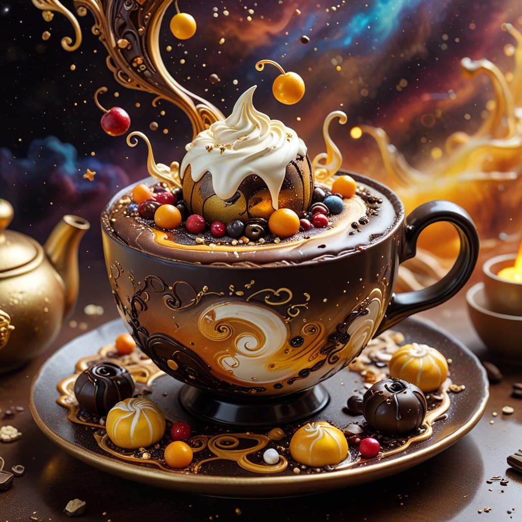 Surreal Space Feast in Impasto Style