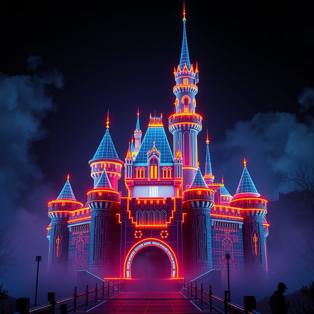 Disney Castle Reimagined in Tron's Neon Digital World