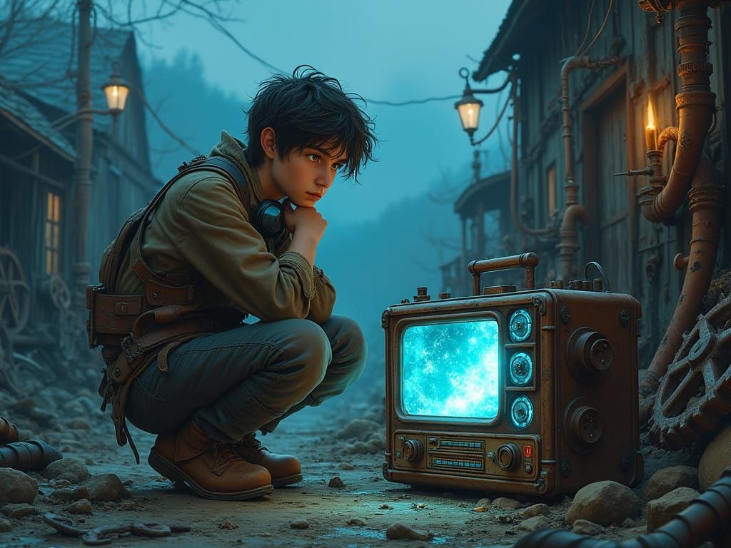Steampunk Scrapyard: Boy with Crystal Radio