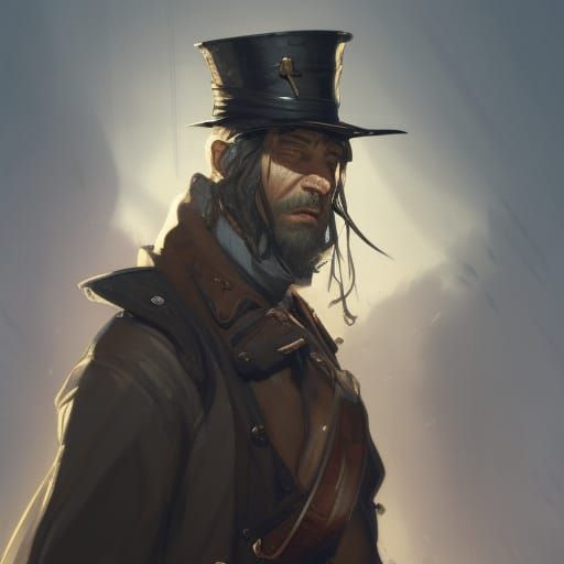 Steampunk Veteran with Falcon, Detailed Portrait