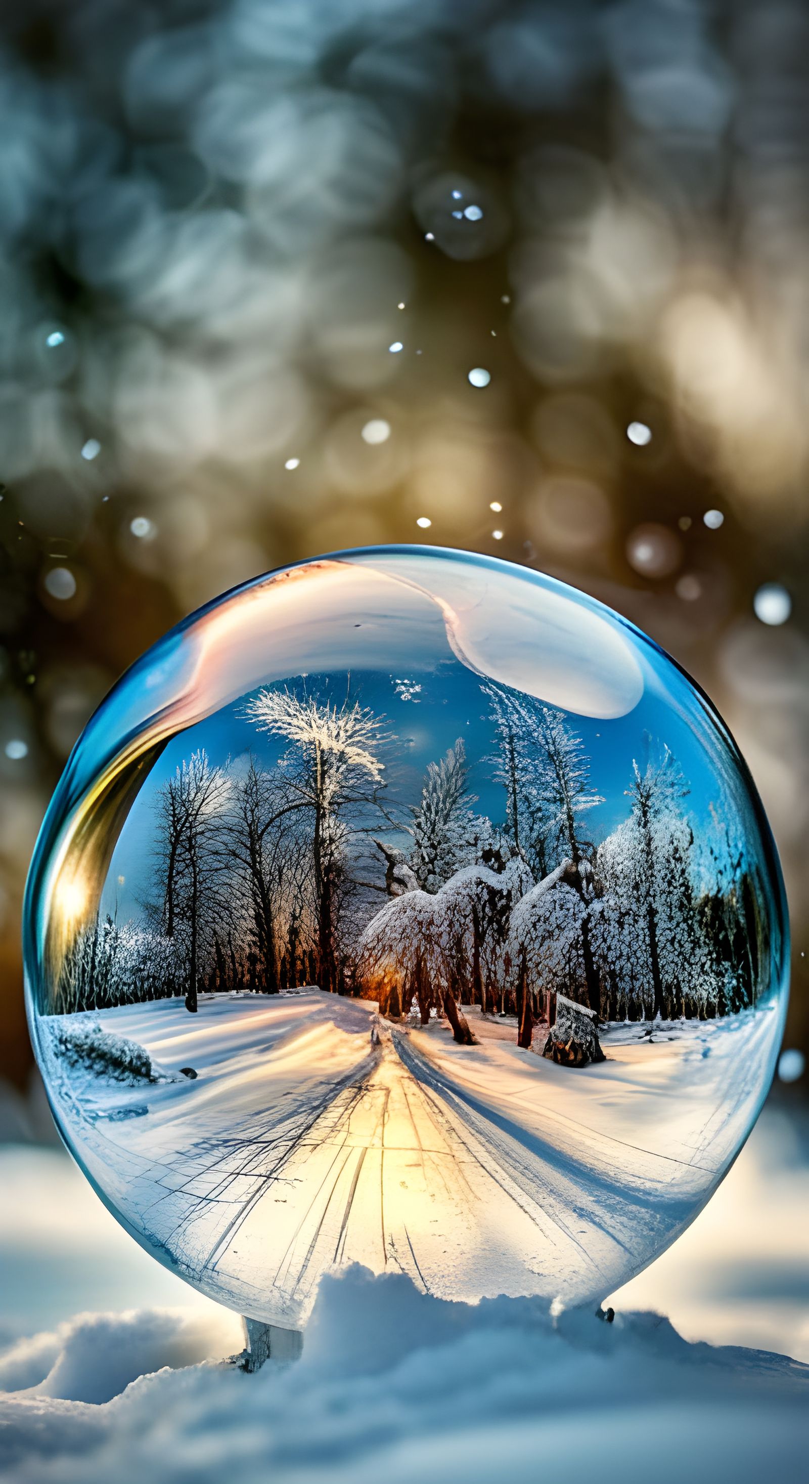 Snowflake Covered Soap Bubble in Macro