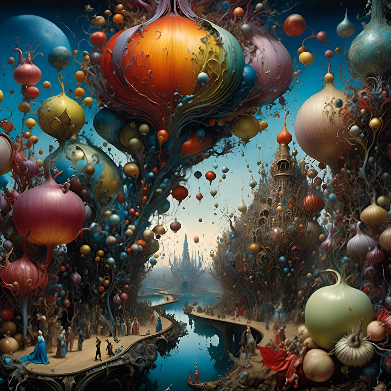 Psychedelic Onions Floating in a Surreal Sky