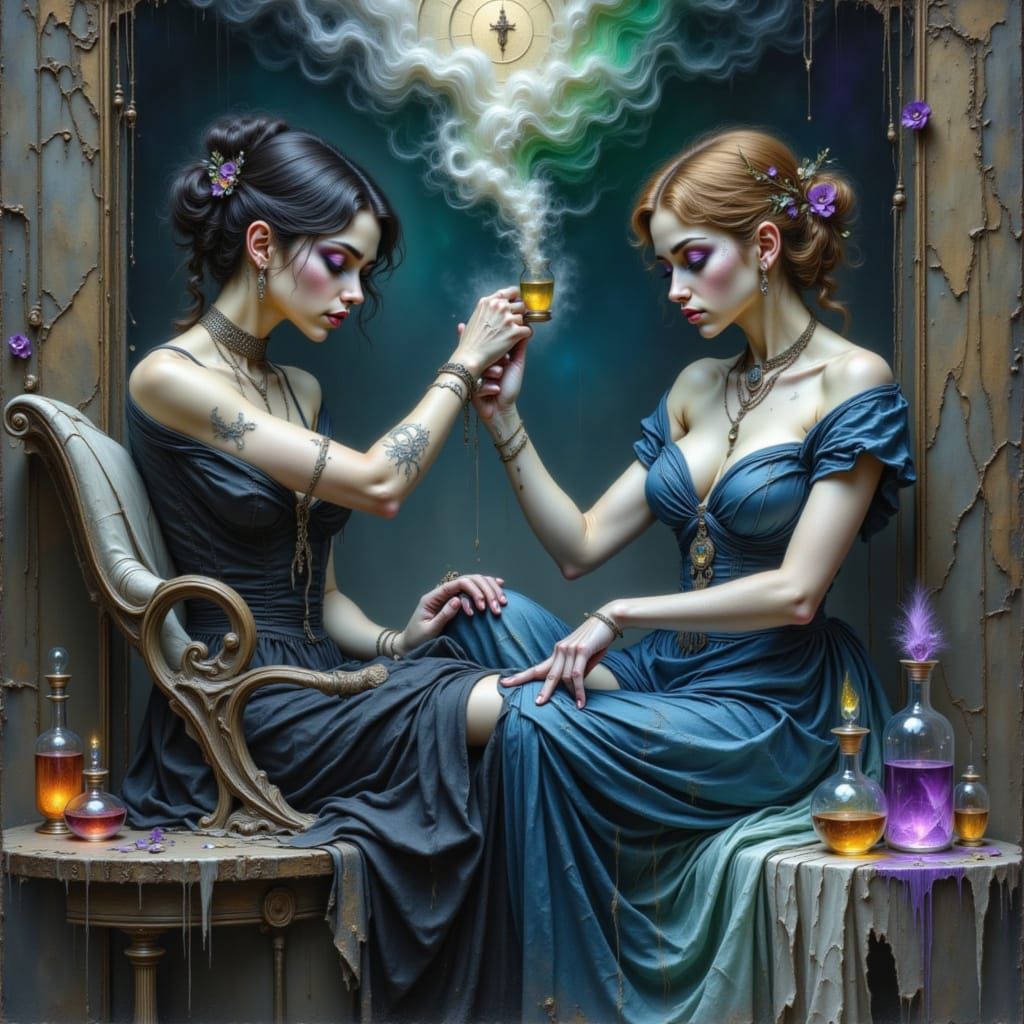 Surreal Portrait of Secrets and Shadows in Sapphire and Onyx