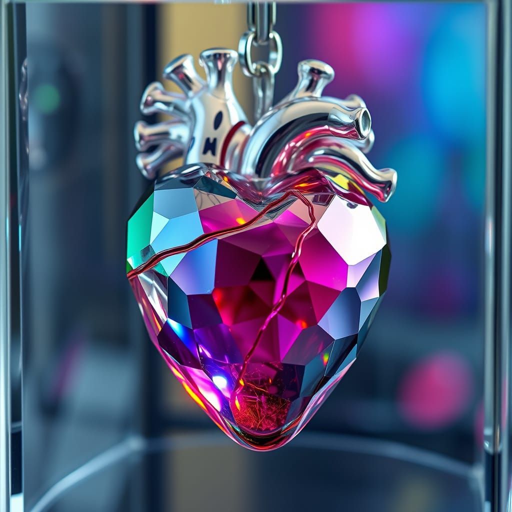 Metallic Glass Heart in Crystal Case