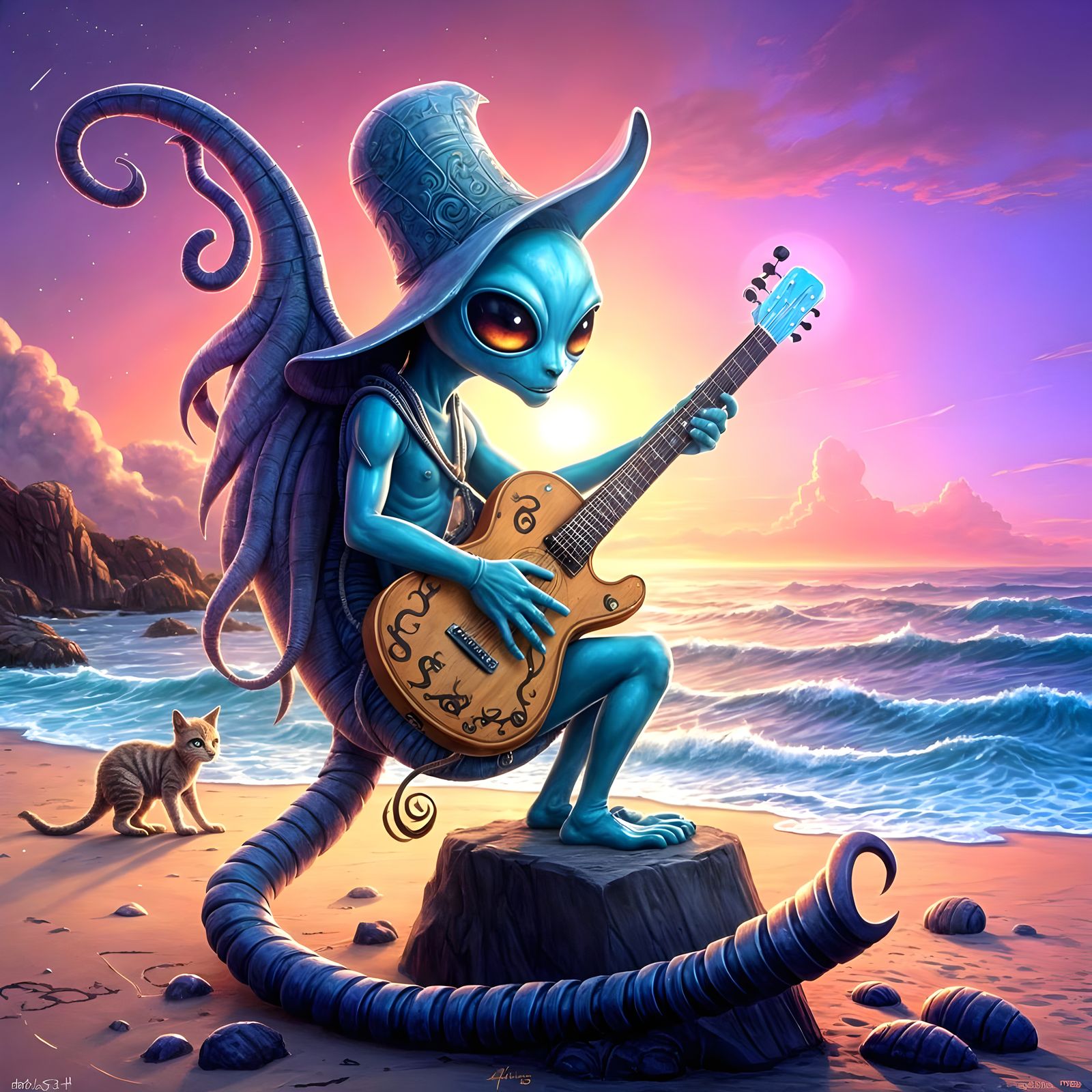 Surreal Beachcomber Alien Embodies Whimsical Guitar Music in...