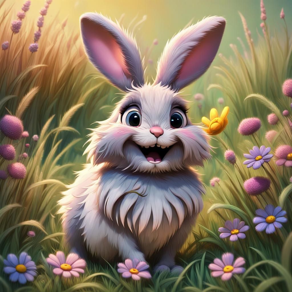 Whimsical Rabbit in Spring Flowers, 3D Digital Art