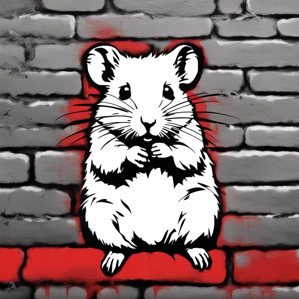 Hamster on Wall in Banksy Style
