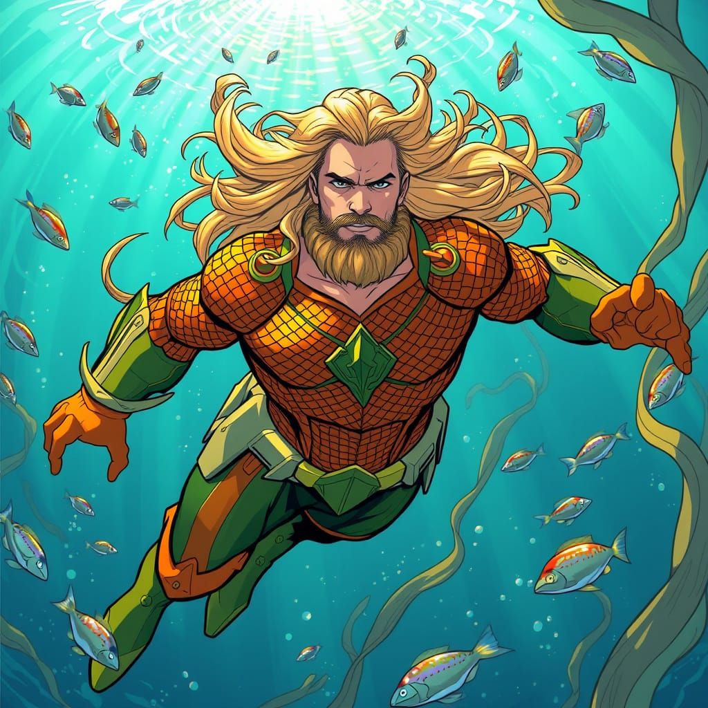 Aquaman in Vibrant, Stylized Oceanic Splendor