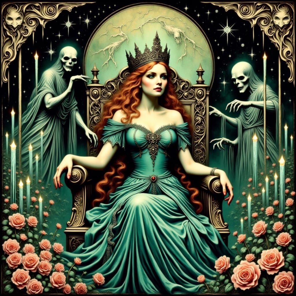 Celestial Empress on Rose Throne, Art Nouveau Style