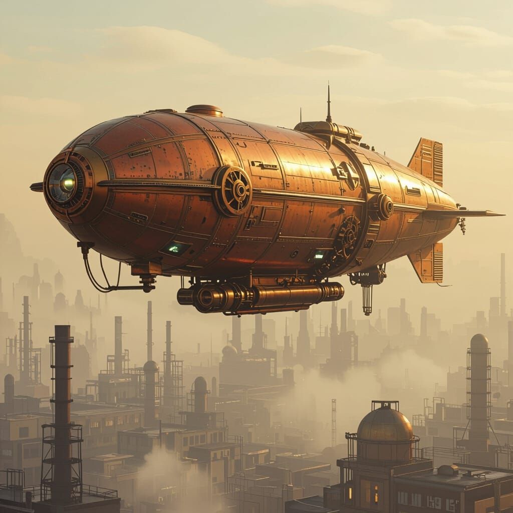 Steampunk Airship in Industrial Skies