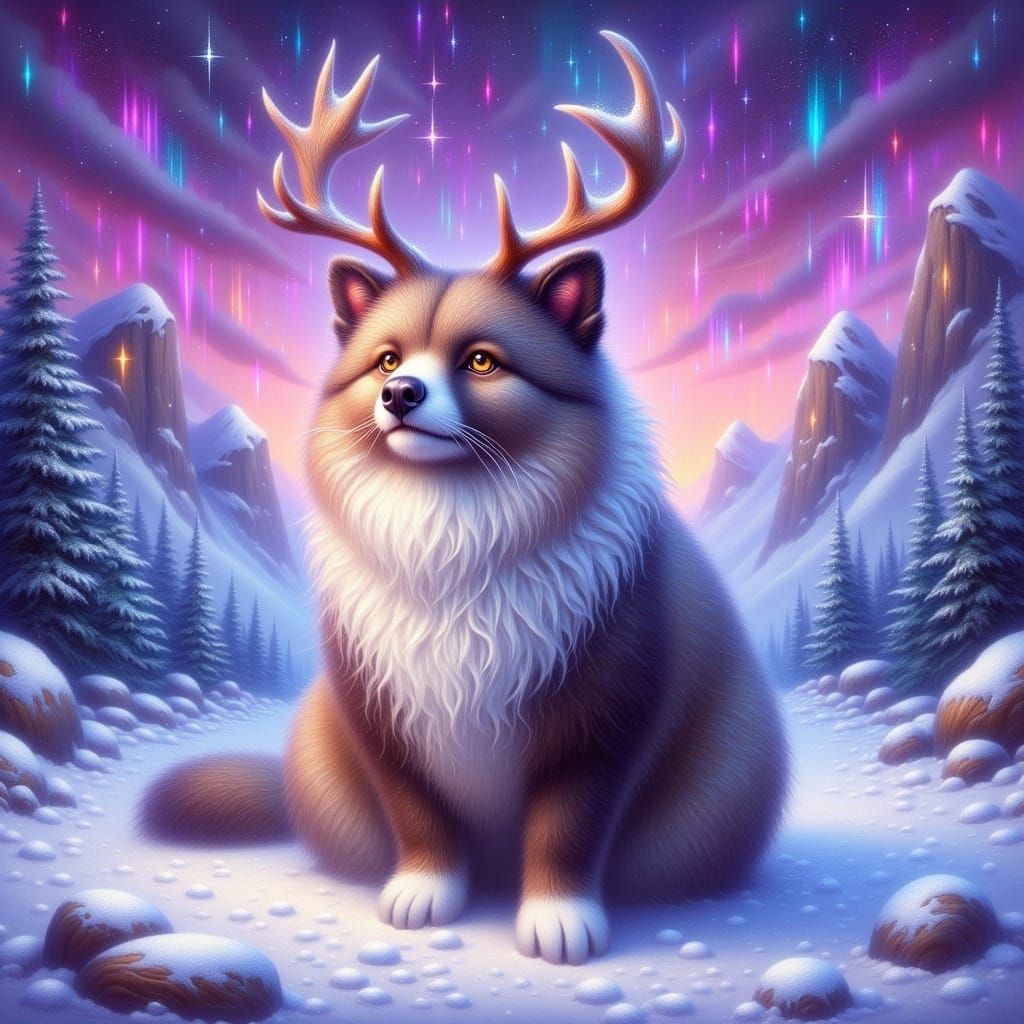 Majestic Fantasy Cat in Vibrant Snow Landscape