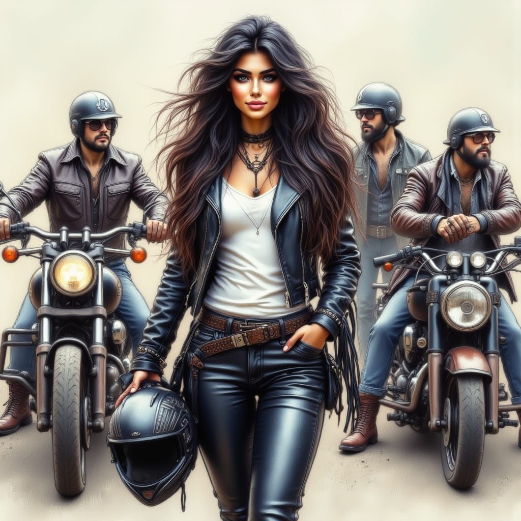 Biker Queen in Leather: A Digital Sketch Portrait