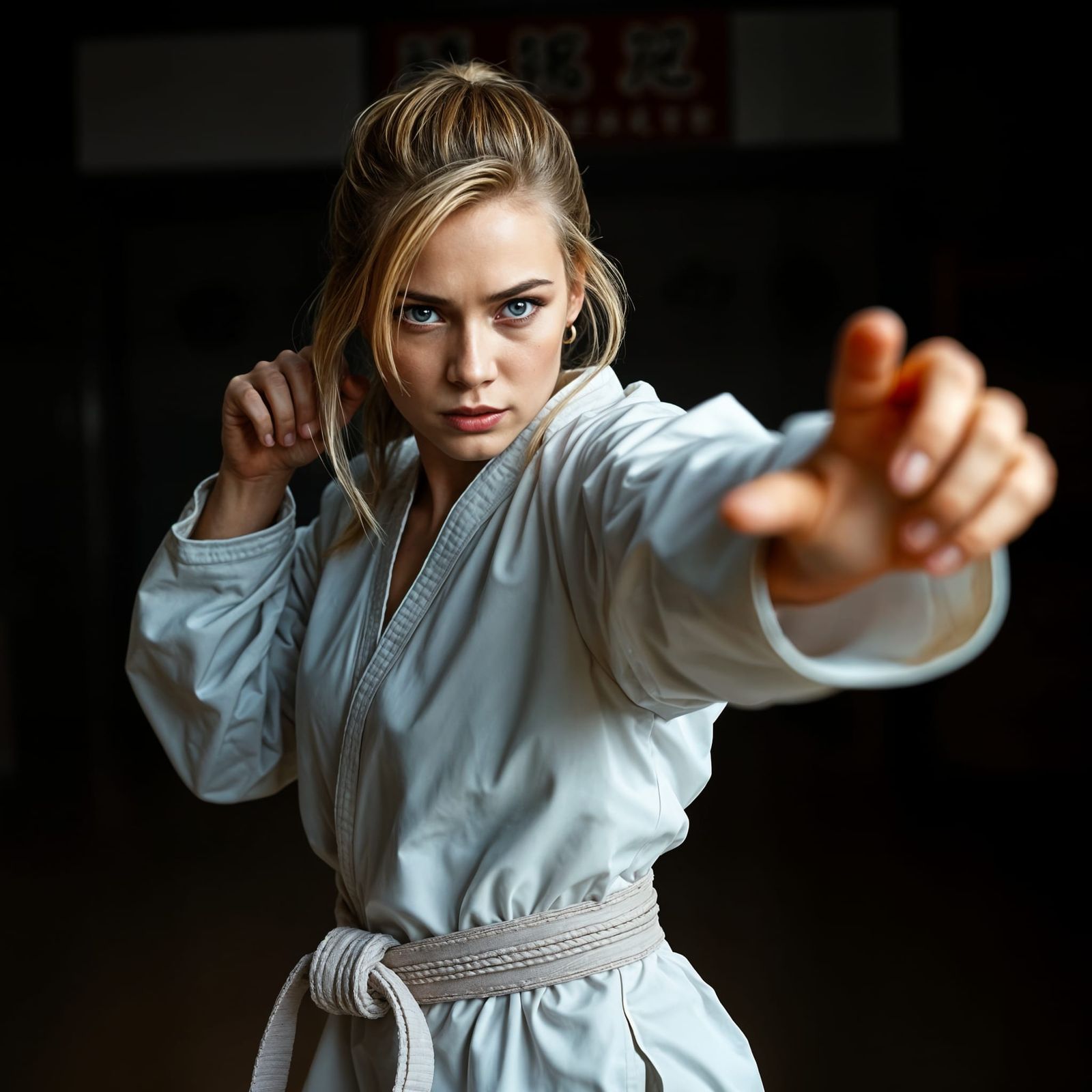 Cinematic Karate Film Still of Blonde Woman