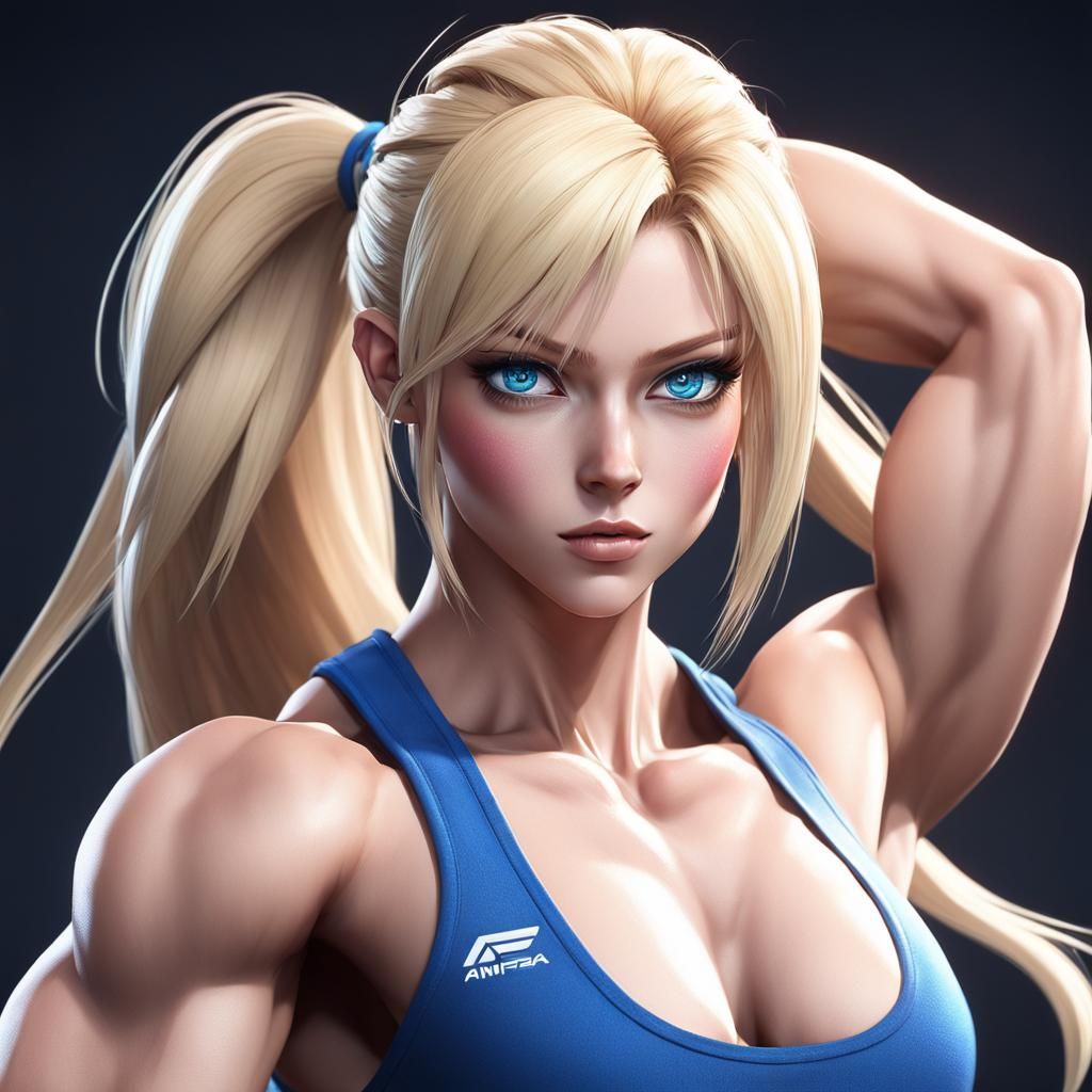 Muscular Blonde Girl: 3D Anime Art