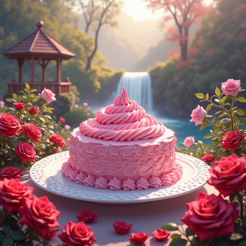 Pastel Paradise Cake in a Whimsical Garden Oasis