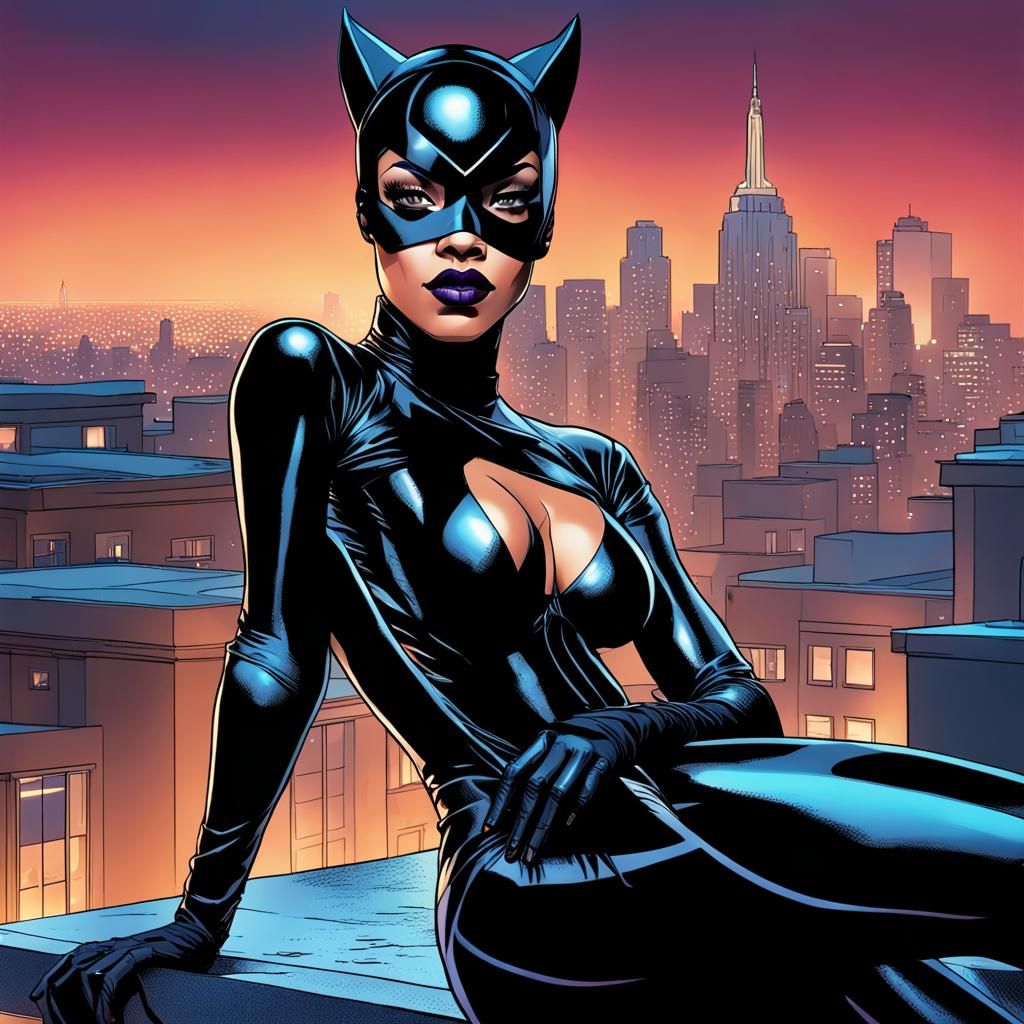 Rihanna as Catwoman on City Rooftop