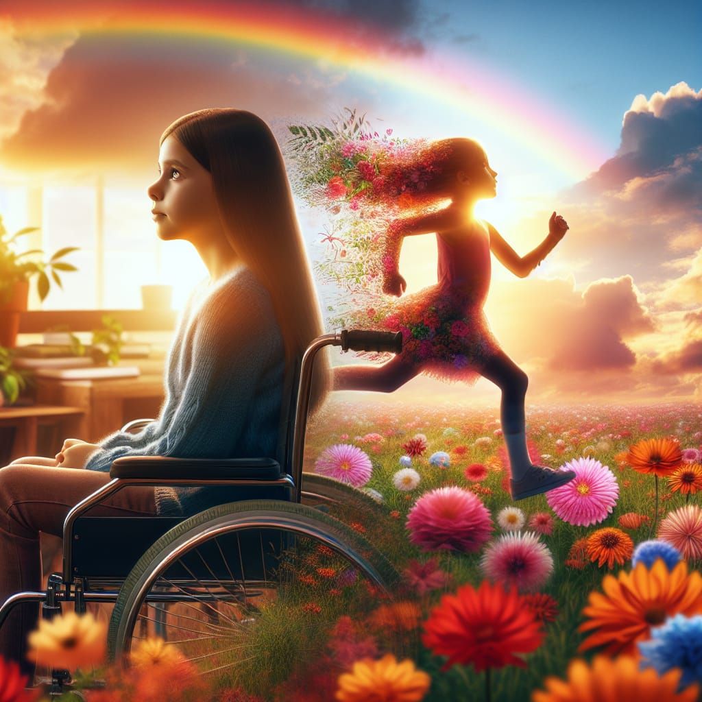 Hyperrealistic Double Exposure: Girl in Field