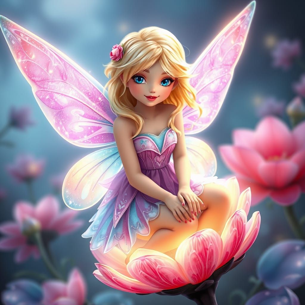 Radiant Fairy with Glowing Wings on Flower