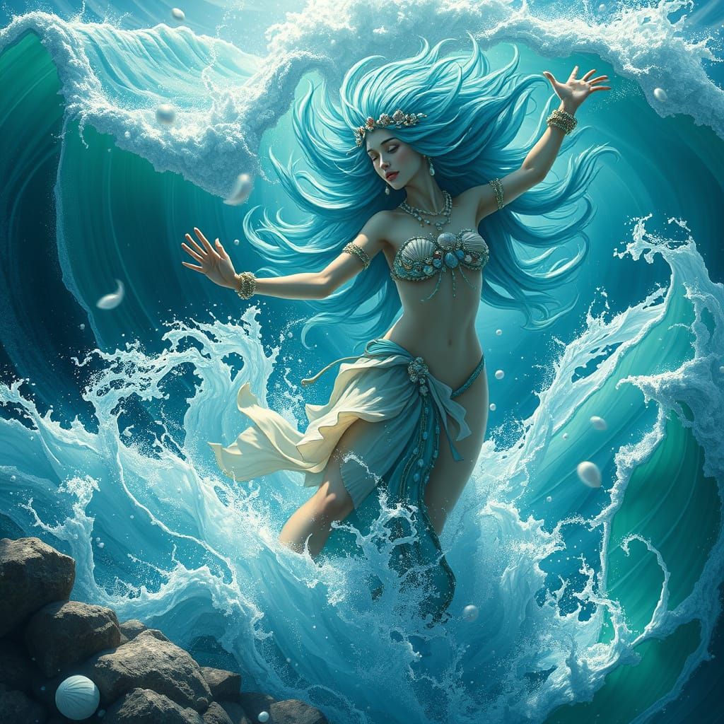 Majestic Ocean Goddess Dancing in Turquoise Waves