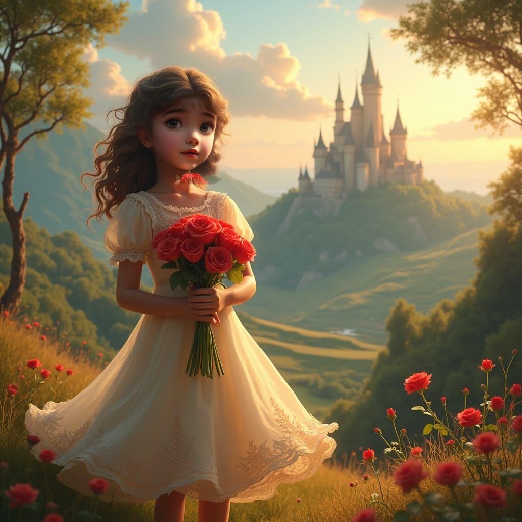 Little Girl with Roses: Detailed Fantasy Art