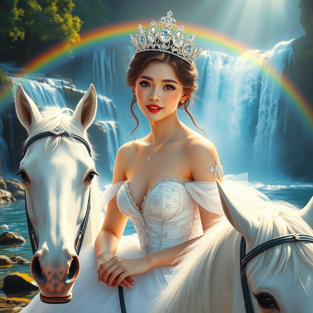 Woman with Diamond Crown on White Horse