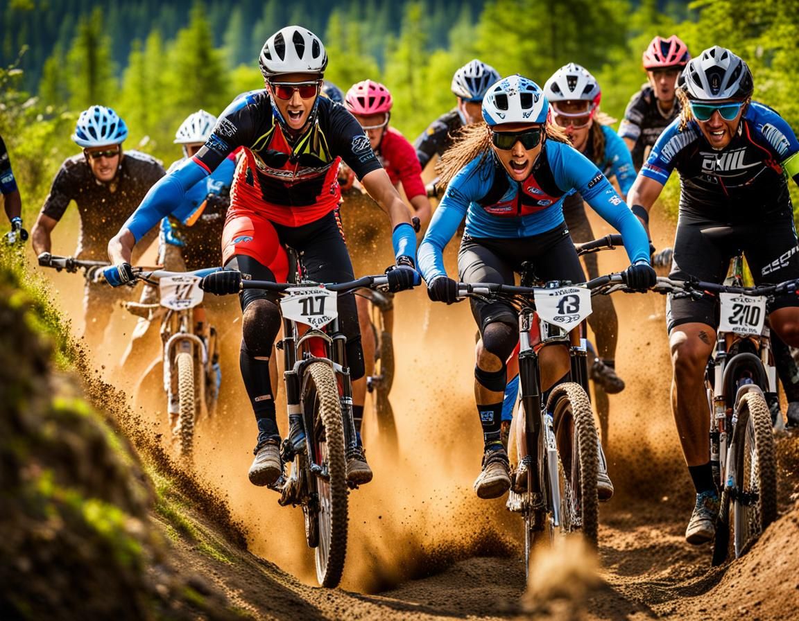 Mountain bikes in a frantic race
