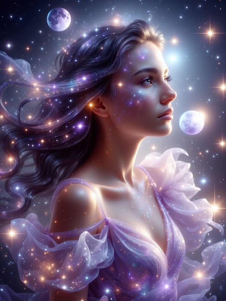 Celestial Woman Portrait in Dreamy Surreal Scene