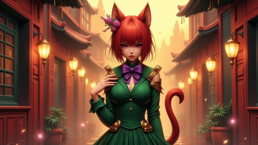 Feline Bastet Woman in Japanese Sailor Uniform