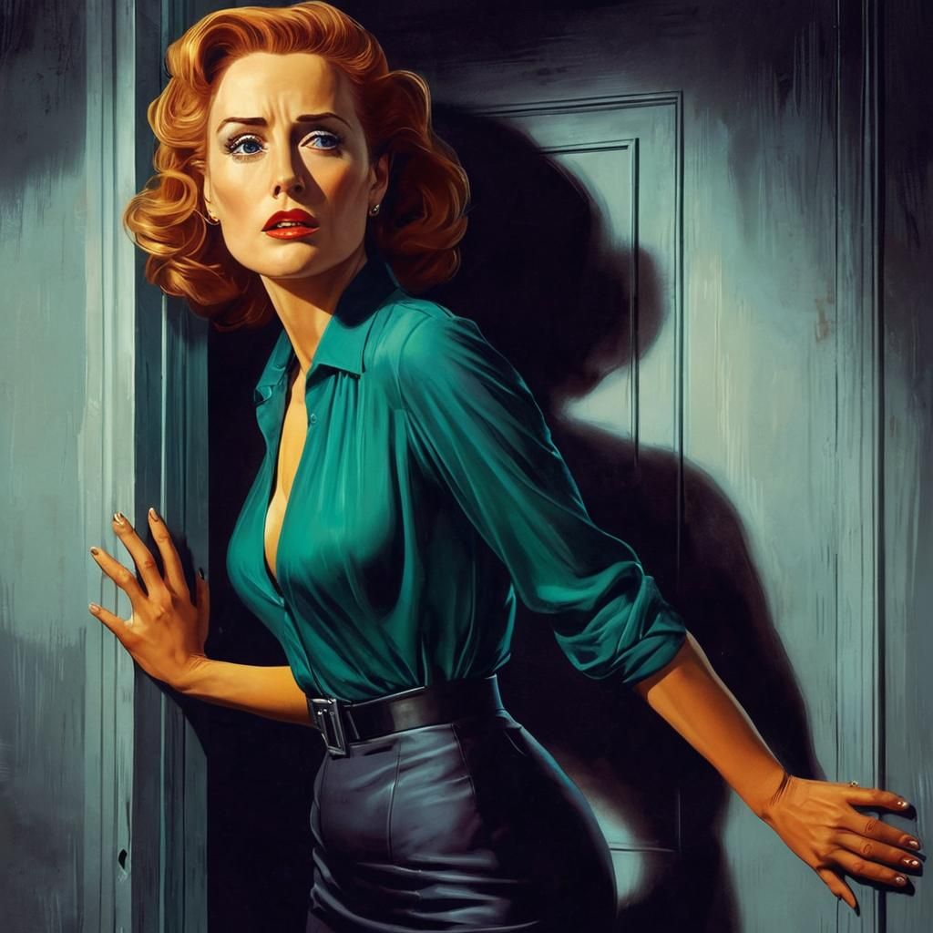 Gillian Anderson in a Dark Doorway: Comic Book Art
