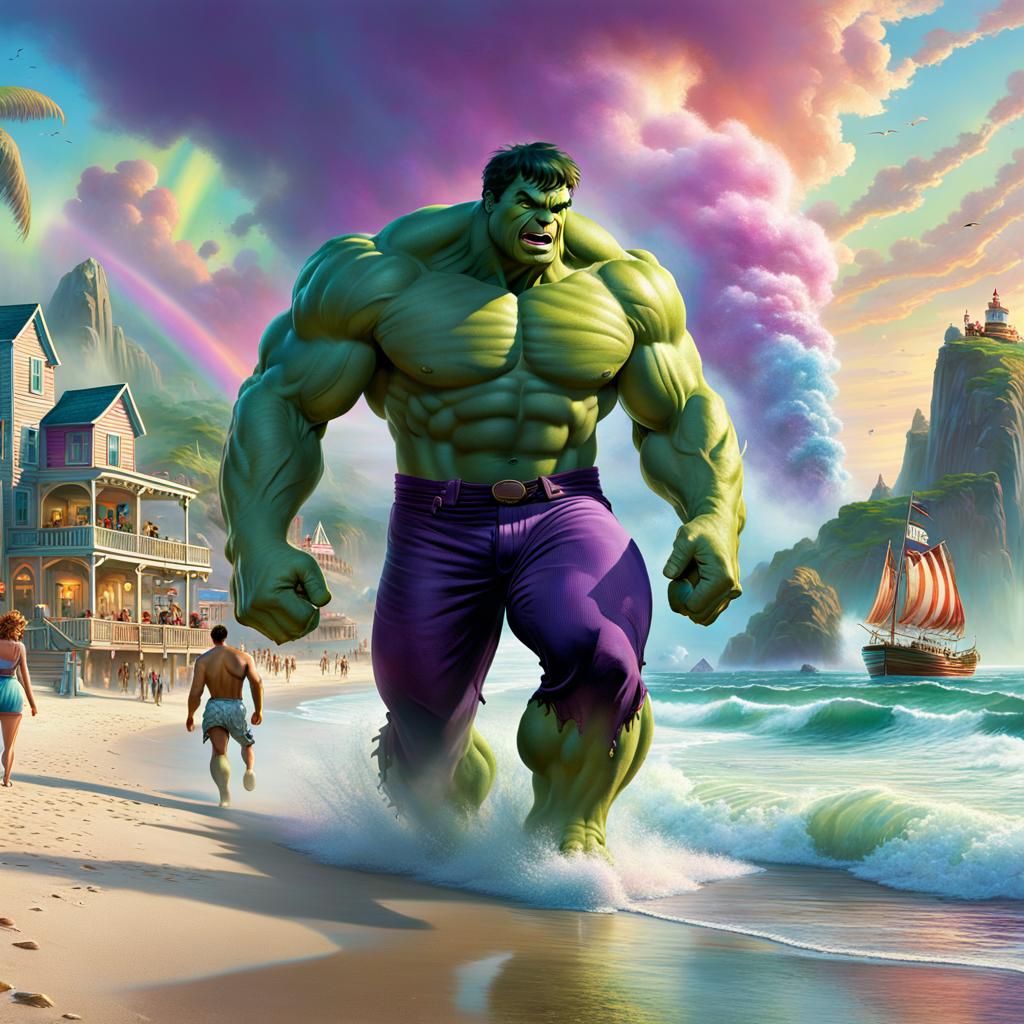 Hulk's Beach Day: A 3D Digital Art Fantasy