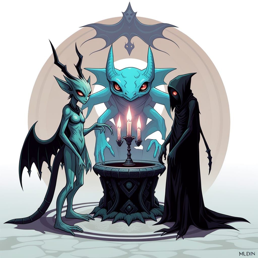 Mysterious Alien Sorcerers Gather in a Dark, Ethereal Realm