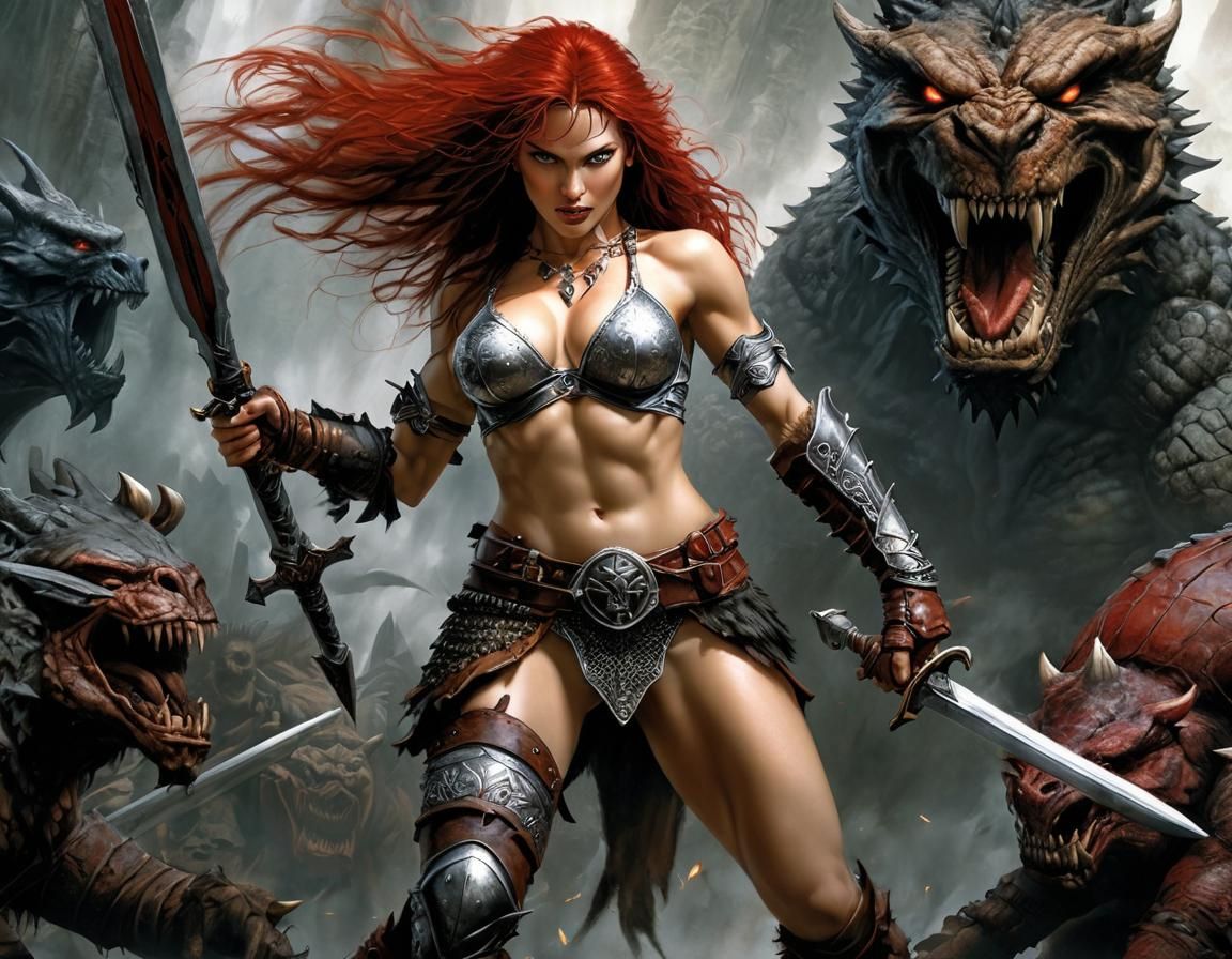 Red Sonja's Epic Battle: Detailed Illustration