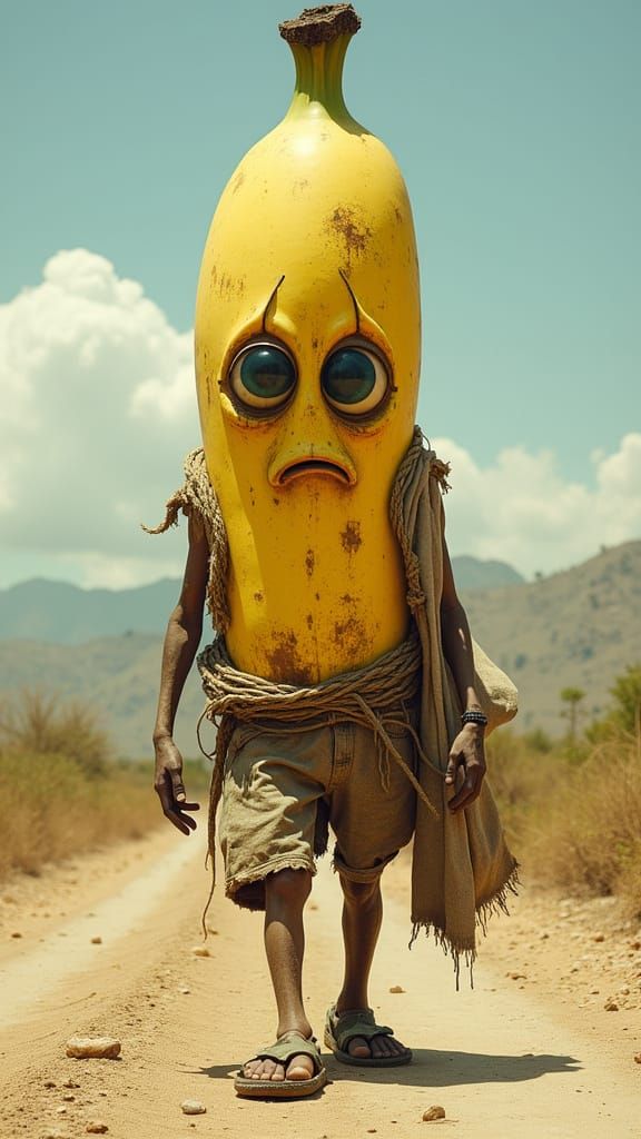Weary Banana Man Walks a Lonely Road