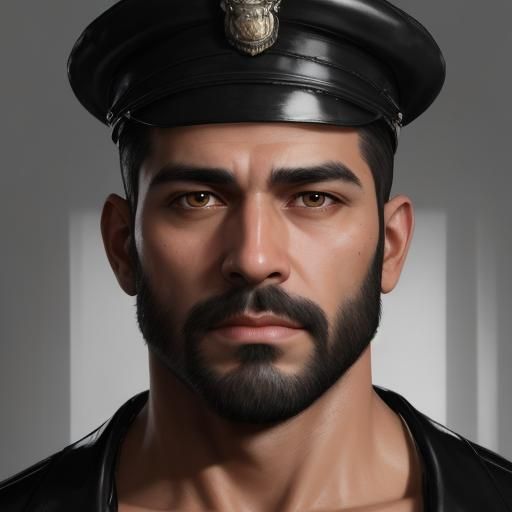 Handsome Policeman with Black Beard in Digital Art