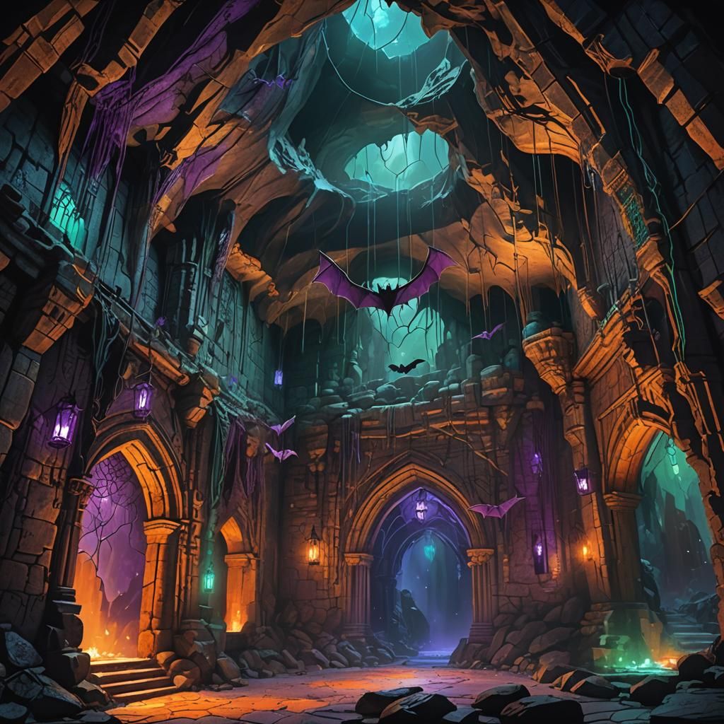 Gothic Bat Cave Halloween Fantasy Concept Art