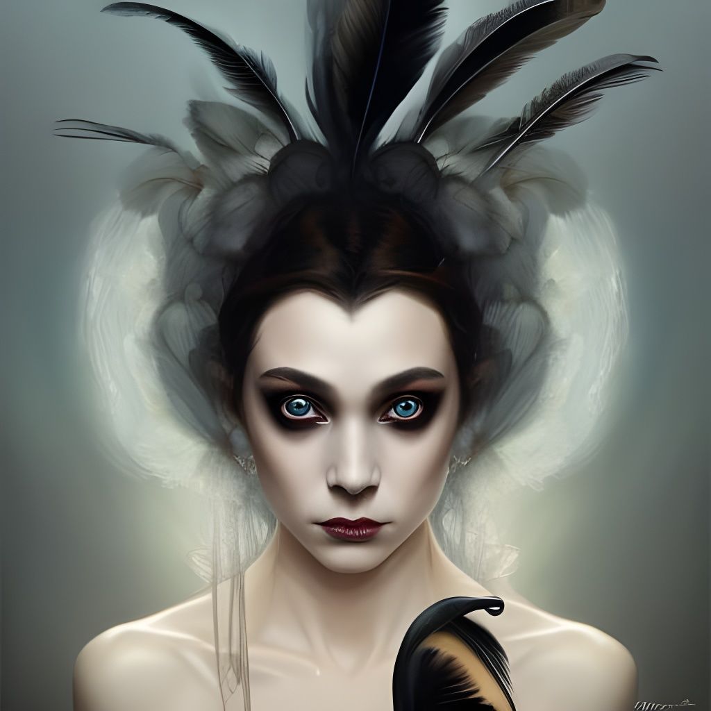 Black Swan Woman Portrait in Hyperdetailed Style