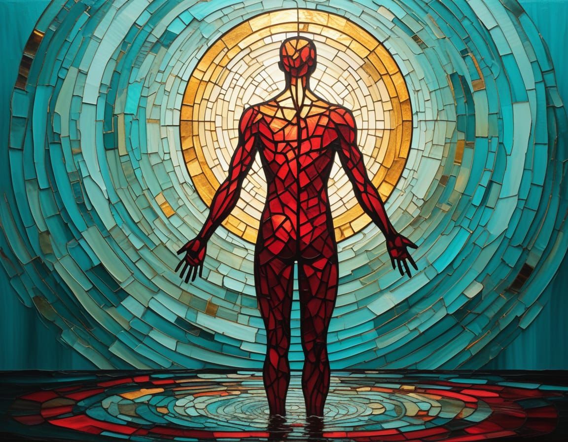 Stained Glass Figure in Golden Mist Oil Painting