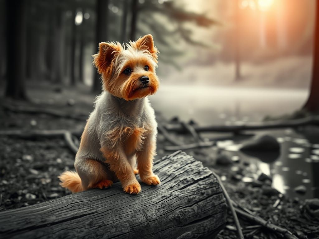 Attentive Barbon Toy in Forest, Black and White Photography