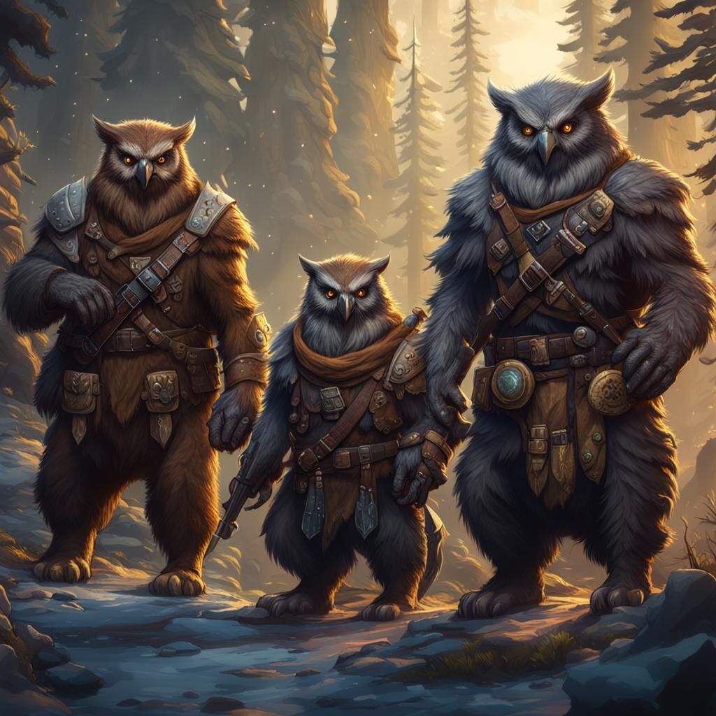 Owlbear Scout Troop in Detailed Matte Painting
