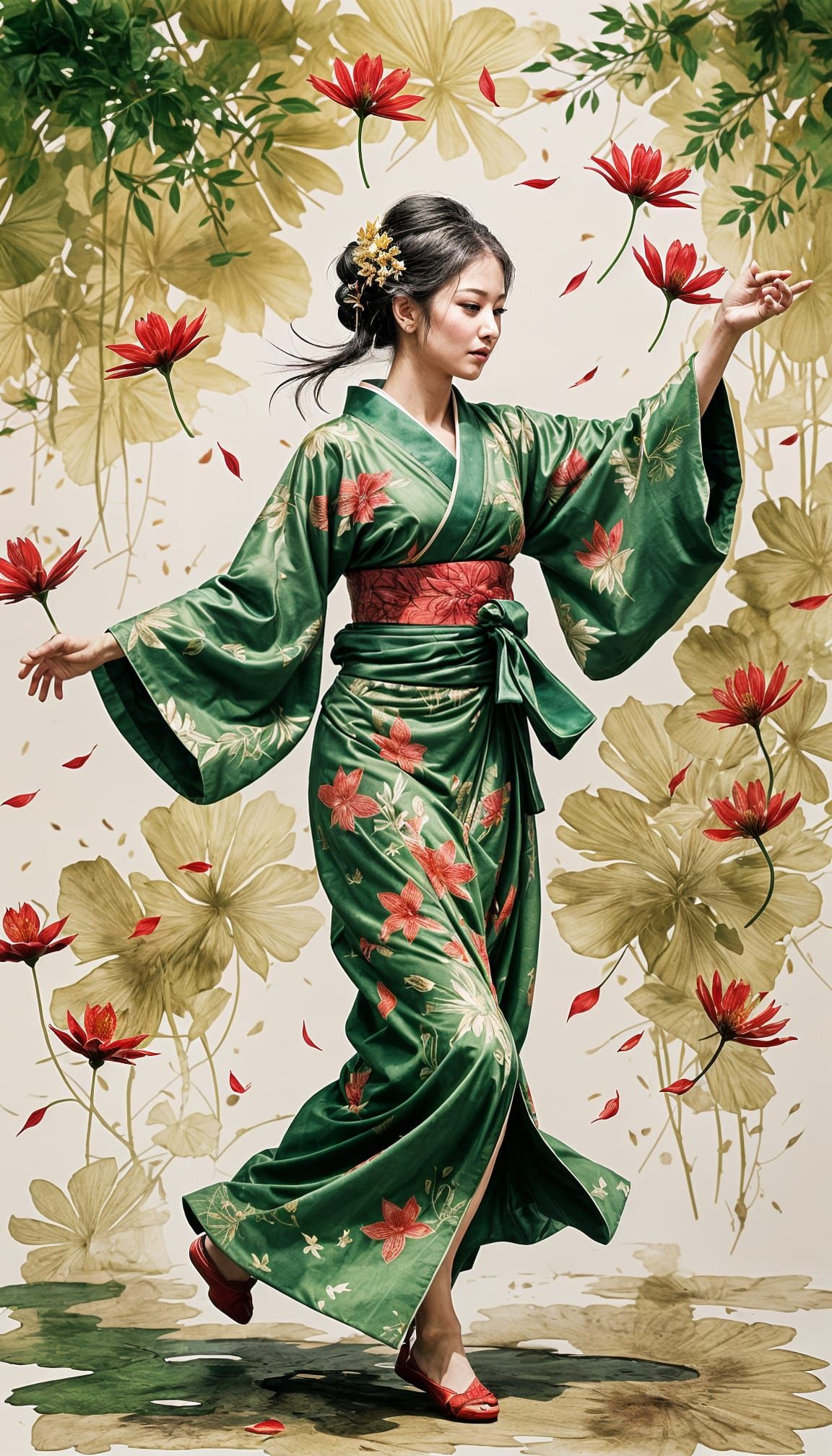 Elegant Shibu Fan Dance with Ink Background