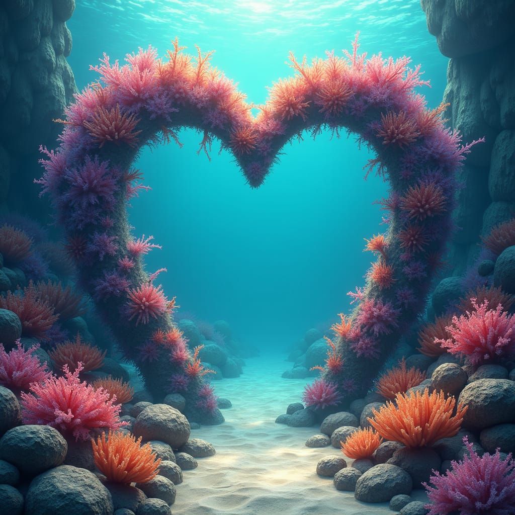 Heart Archway on Ocean Floor in Detailed Matte Painting