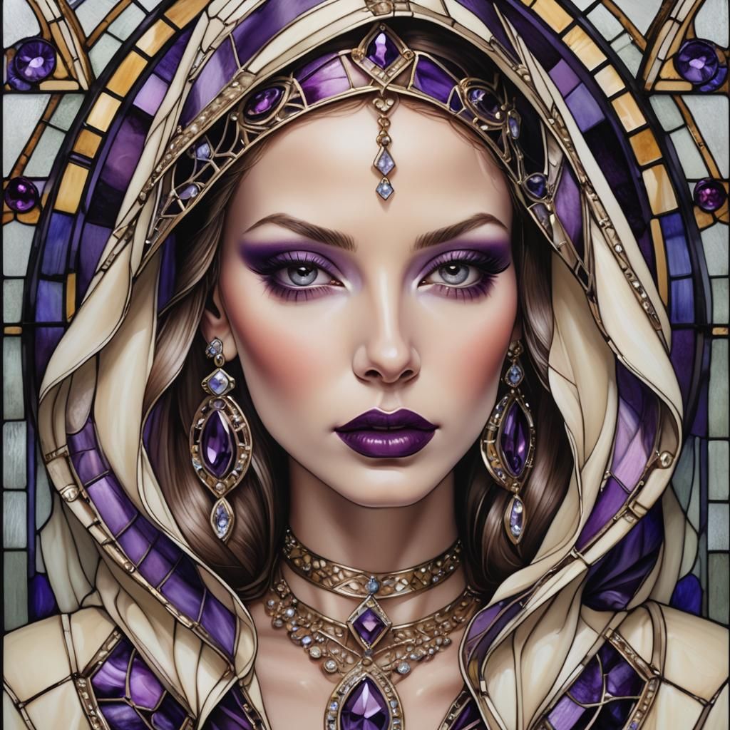 Elegant Woman in Stained Glass Style