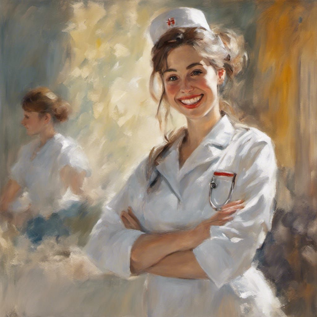 Smiling Nurse in Impressionist Impasto Oil Painting