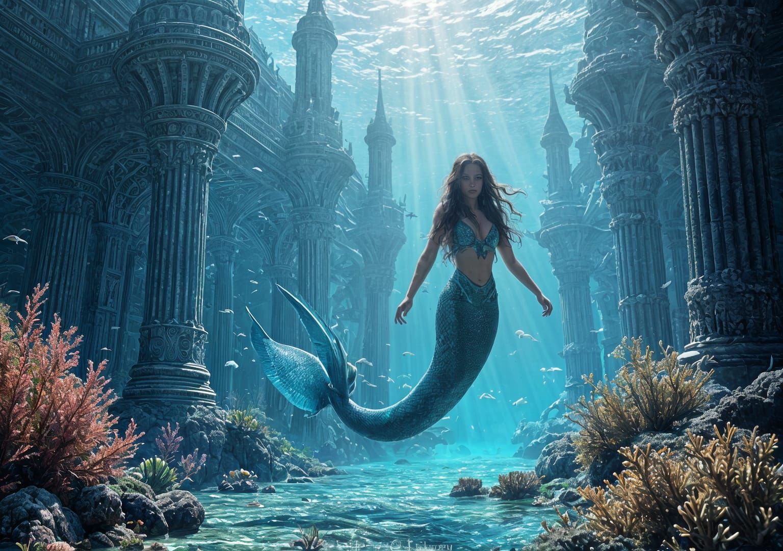 Mermaid Enters Atlantis: A Detailed Matte Painting