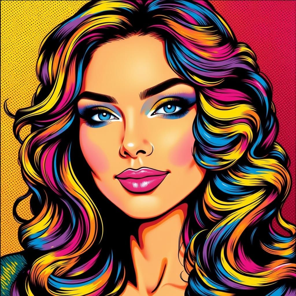 Vibrant Pop Art Portrait of a Beautiful Woman