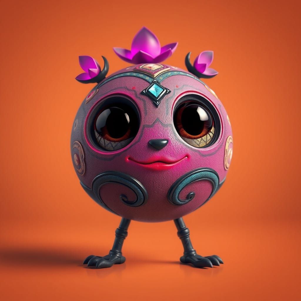 Whimsical Cyberpunk Ball Mascot with Radiant Eyes