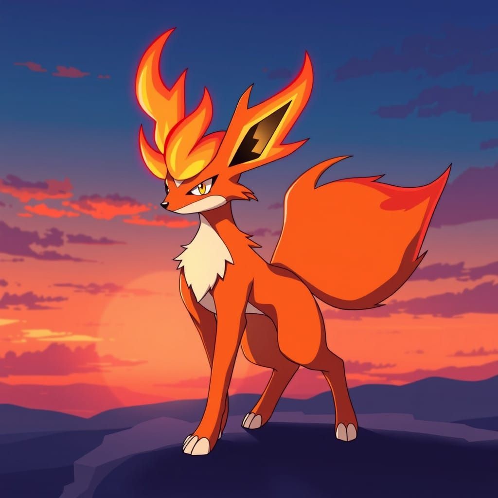 Majestic Delphox in Vibrant 2D Anime Style