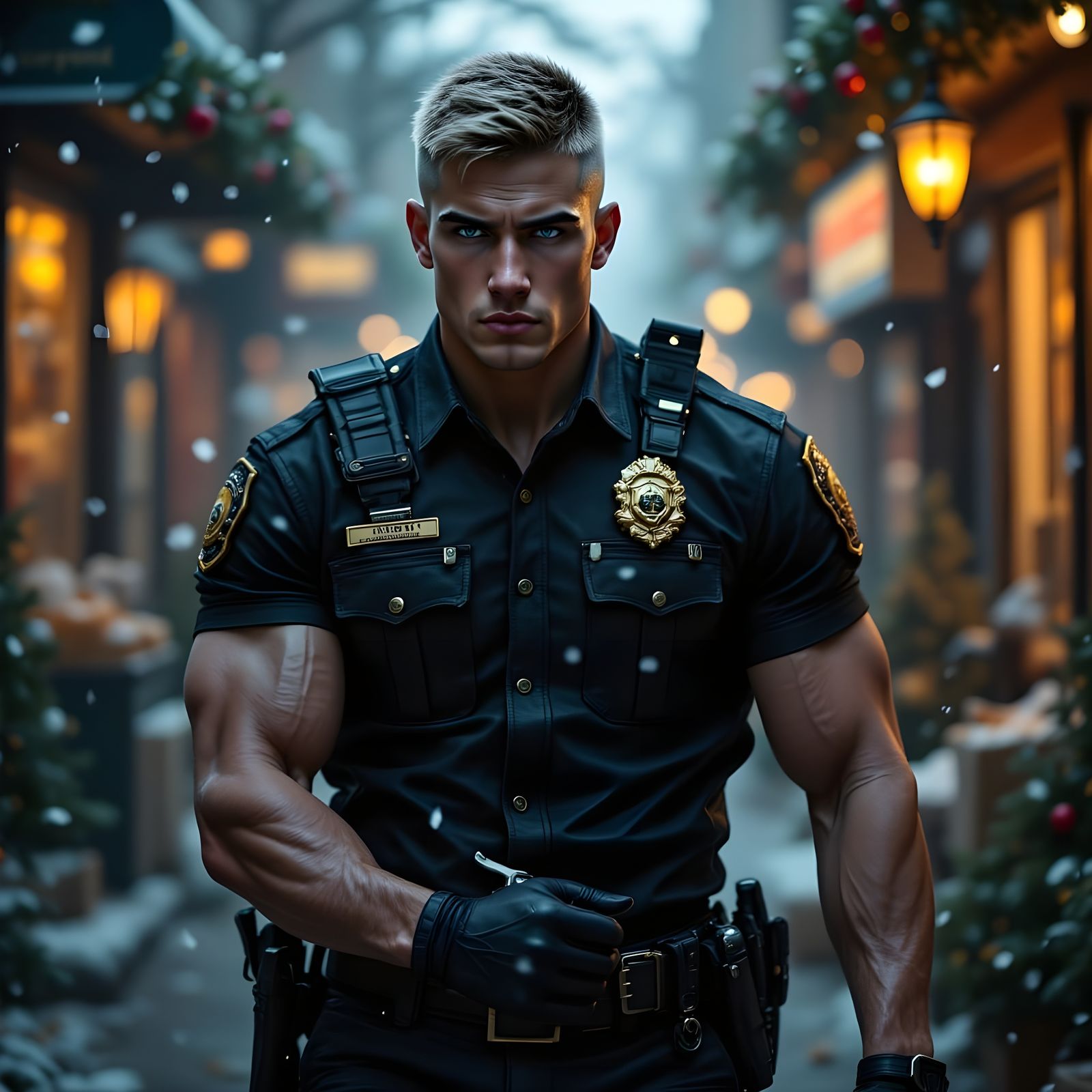 Realistic Police Officer in Dramatic Pose