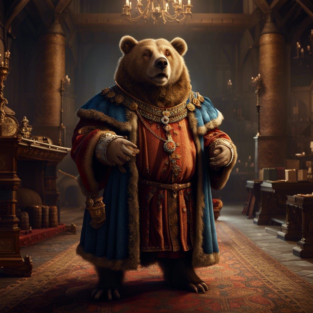 Friendly Bear as Henry VIII in Detailed Painting