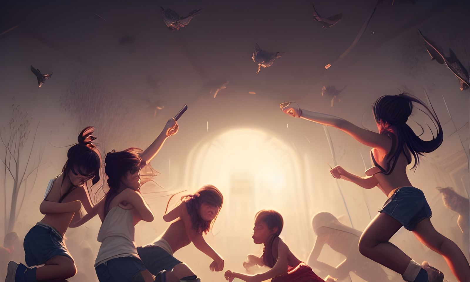 Hyper-Realistic Gang Fight in Playground, Digital Illustrati...